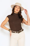 Dark olive turtleneck top made from natural sustainable modal, Australian made and eco-friendly women's clothing.