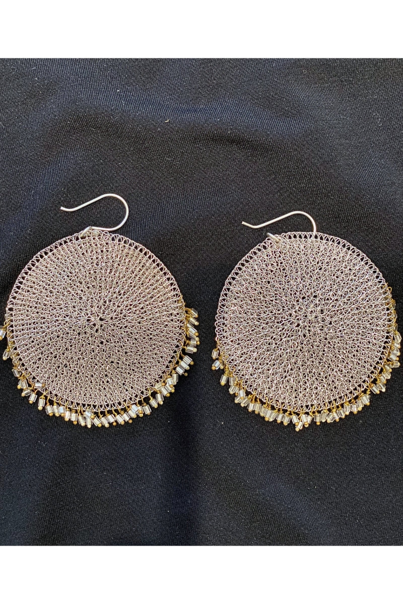 BEADED MESH EARRING - SILVER