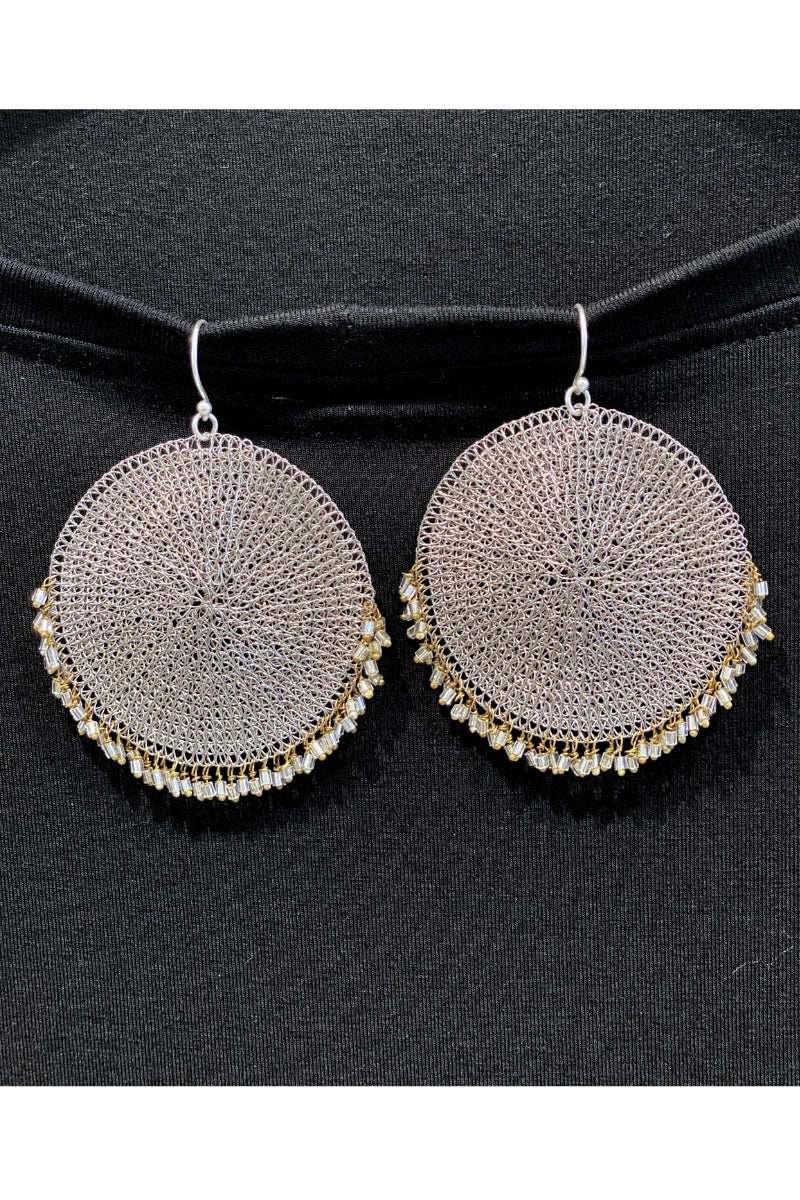 BEADED MESH EARRING - SILVER