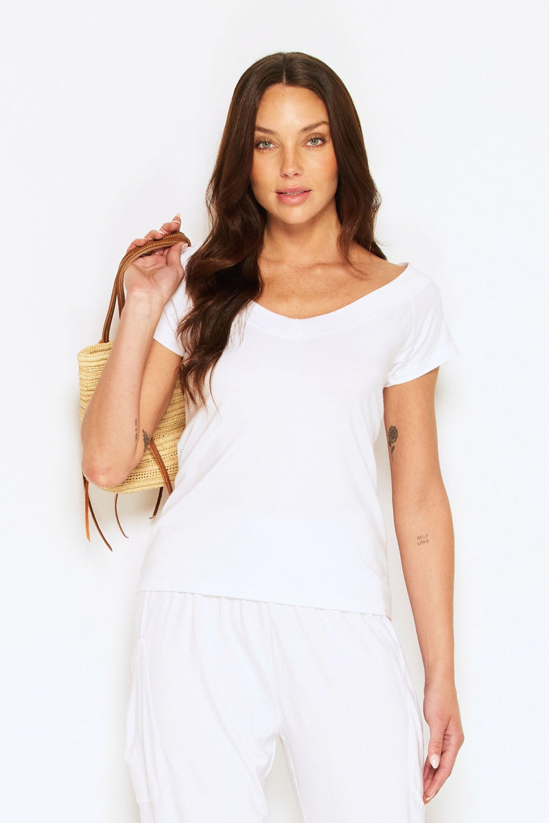 Banded Neckline Tee in soft modal, Australian made with wide flattering neckline and fitted yet comfortable style