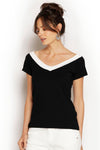 Black Ballet Tee with white contrasting neckline, Australian made from soft modal, fitted yet comfortable classic style