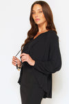 Black Painters Top made from soft micro modal, Australian made with V-neck, tie detail, and relaxed drape