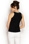 Back view of High Neck Singlet in black, Australian made from soft modal, fitted design with subtle stripe accent