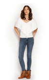 White Peppe Top styled untucked in. Naturally soft modal fabric with flattering fit and relaxed shape.