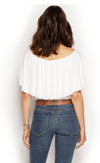 Back view of Peppe Top in white made from eco-friendly modal. Australian made with smooth drape and frilled sleeves.