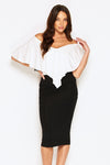 White Peppe Top made from sustainable modal. Off Shoulder elegant top with a soft drape, V-neckline and sleeves.