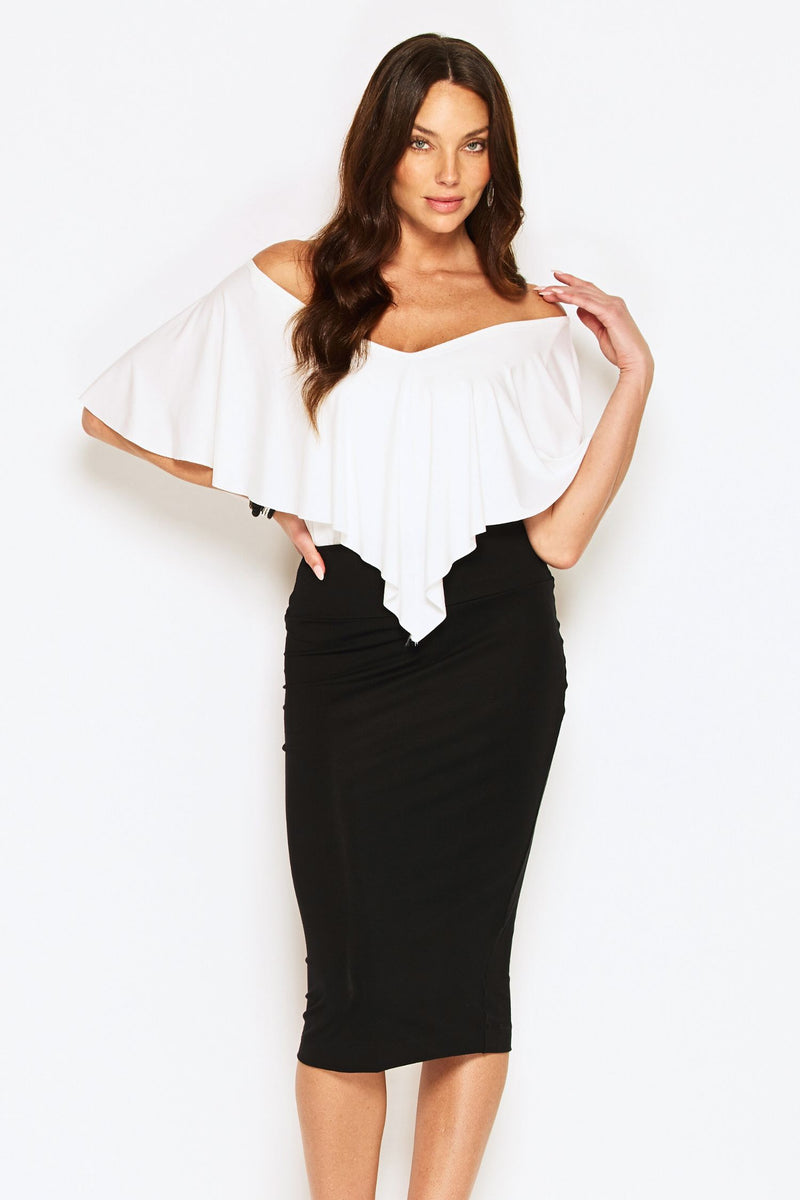 White Peppe Top made from sustainable modal. Off Shoulder elegant top with a soft drape, V-neckline and sleeves.