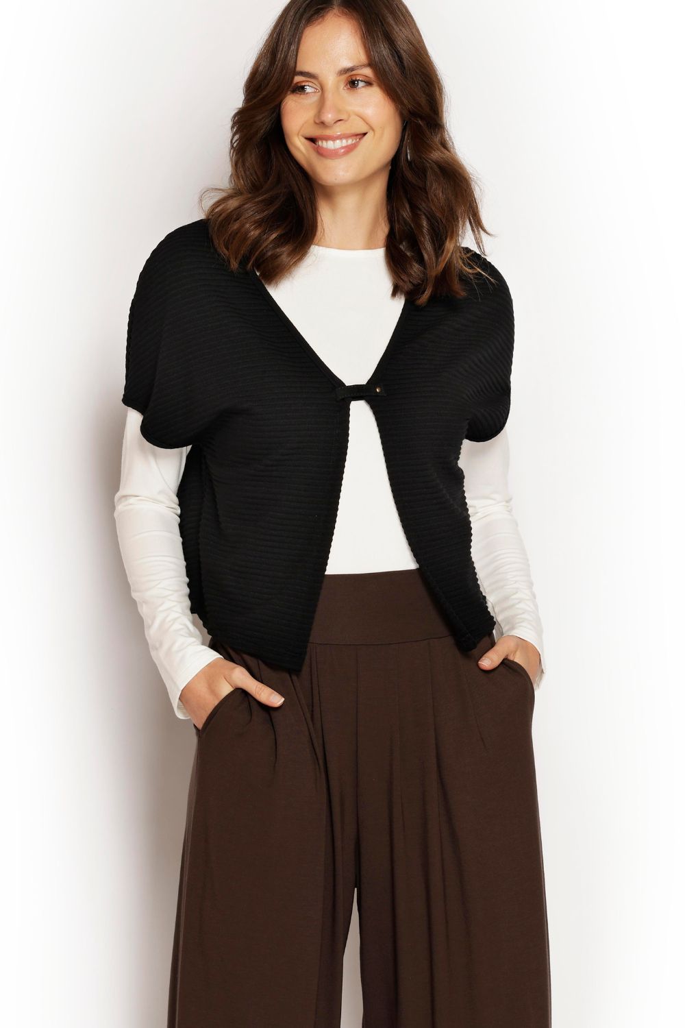 Rib Shrug made from heavier weight modal rib fabric. Australian made and perfect for layering across seasons.