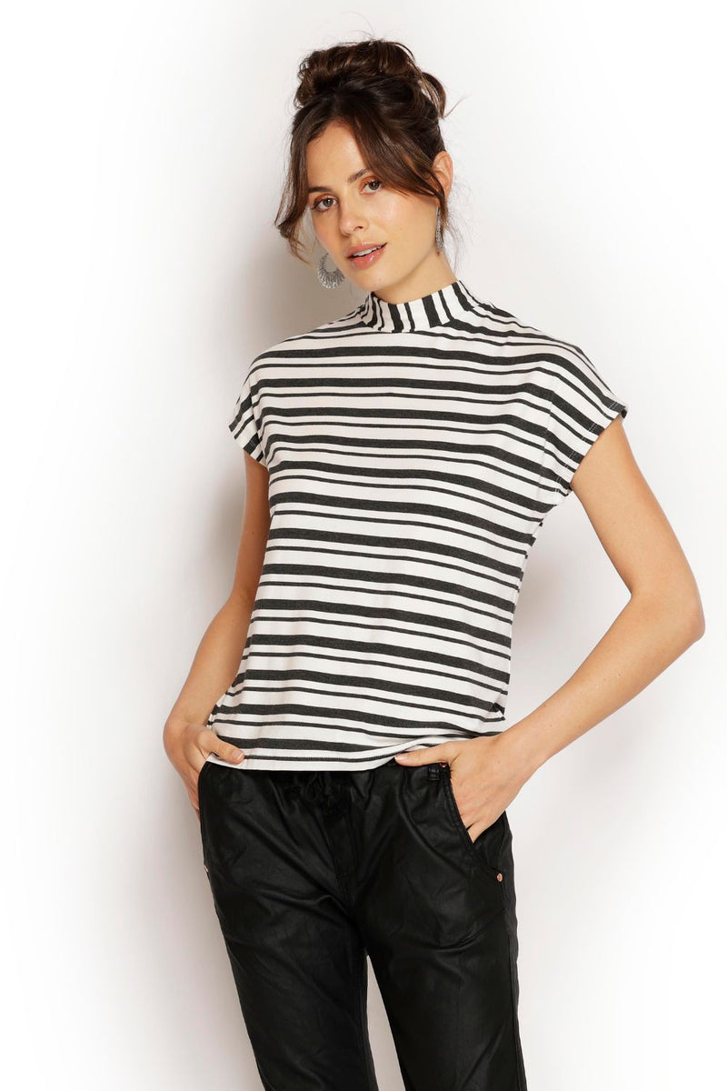 Taylor Turtle Neck designed in natural micro modal with soft stripes. Australian made and gentle on the skin.