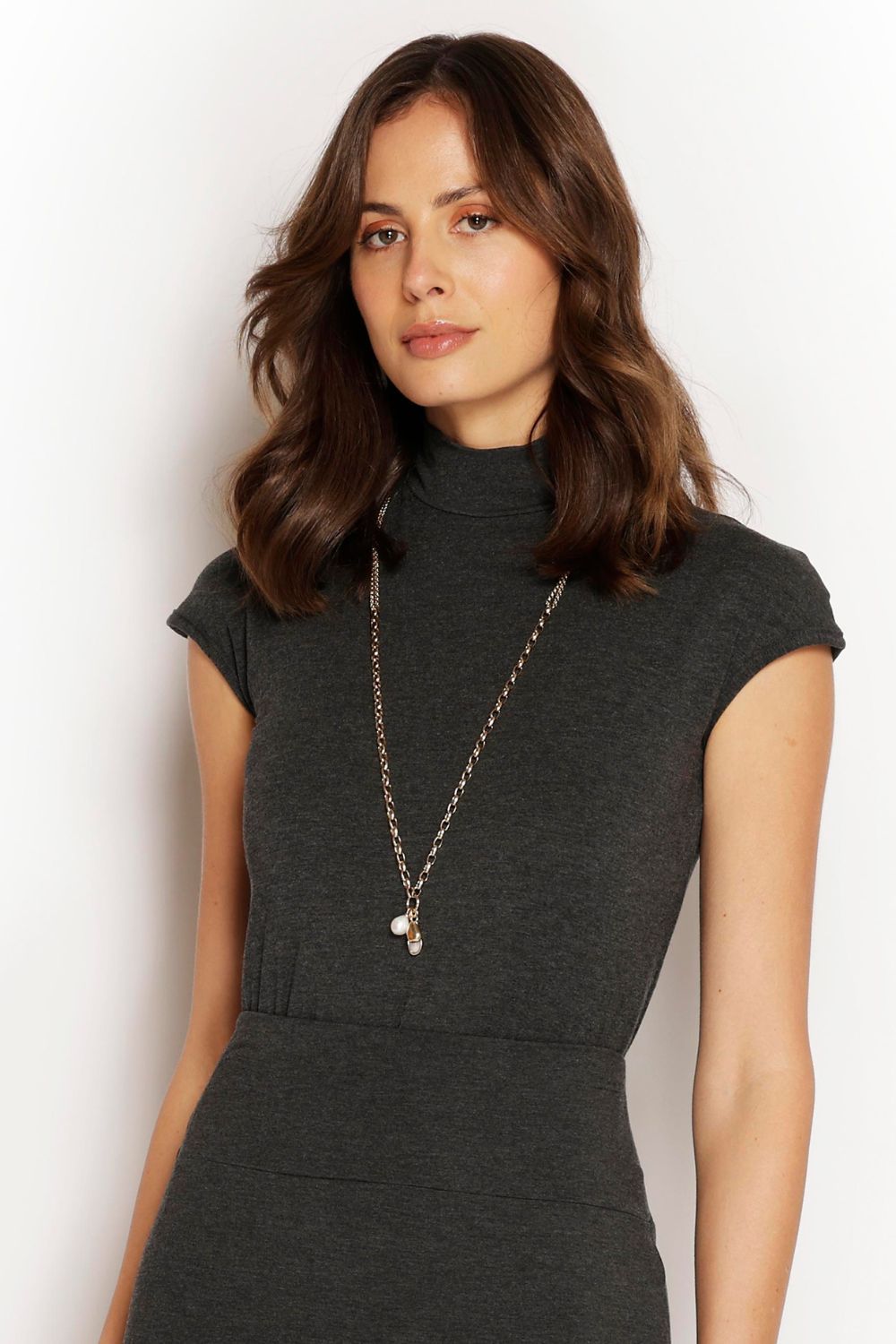 Turtle Neck T-Shirt in Charcoal, Australian made from soft modal, slim fit and comfortable for layering under jackets