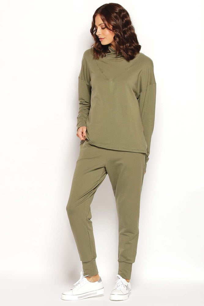 Astrid Tracksuit Top in Khaki, soft and luxurious TENCEL® fabric. Australian made, eco-friendly, designed for ultimate comfort.