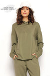 Khaki Astrid Tracksuit Top styled casually. Soft, eco-friendly TENCEL®, Australian made, ultimate comfort for everyday wear.