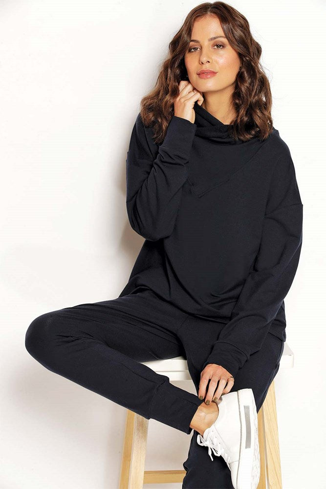 Astrid Tracksuit Top in Navy made from soft, natural TENCEL®. Australian made, eco-friendly, perfect for relaxed loungewear.