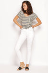 Jasper Top styled with casual bottoms. Short capped sleeves, front pocket, Australian made from sustainable, soft modal.