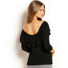 Black Misha Top back view with off-the-shoulder design and cosy fit. Lightweight, sustainable modal, Australian made.