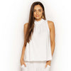Mitzi Top in White, 60s-inspired with sleeveless design and mock neck. Australian made from soft, sustainable modal, drapes naturally.