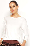 White Nova Draped Top back view with relaxed drape. Lightweight, eco-friendly micro modal, Australian made and breathable.